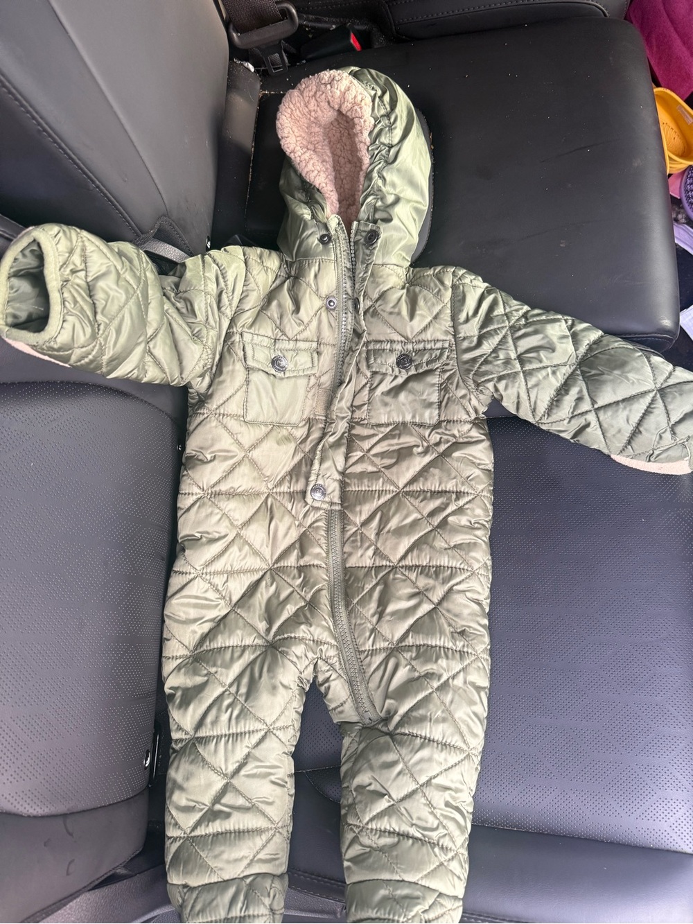 Perry Ellis Boy 6/9M Kids Olive Green Quilted Hooded Snowsuit